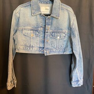 Zara Zara x Kaia Women's Light Blue Cropped Denim Jacket Size M, EUC